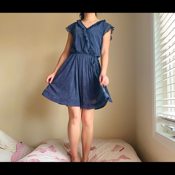 Mesh polka dot navy swing dress - Picture 2 of 3